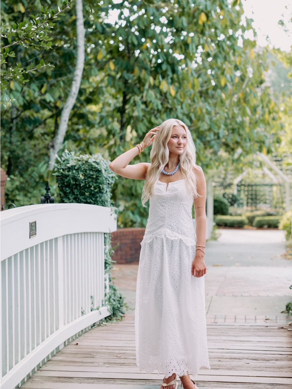 Sleeveless White Eyelet Maxi Dress by